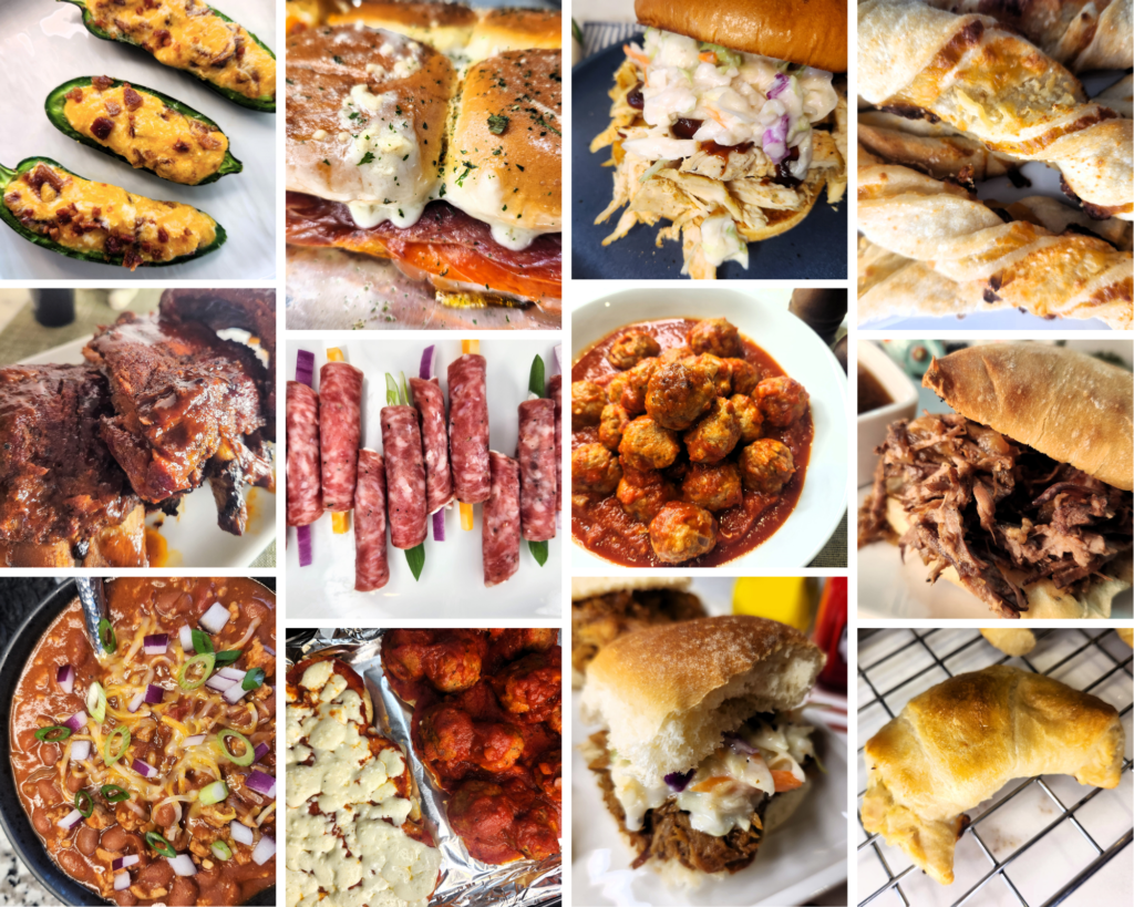 20 Killer Gameday Eats recipe collage showing 12 of the 20 recipes featured.