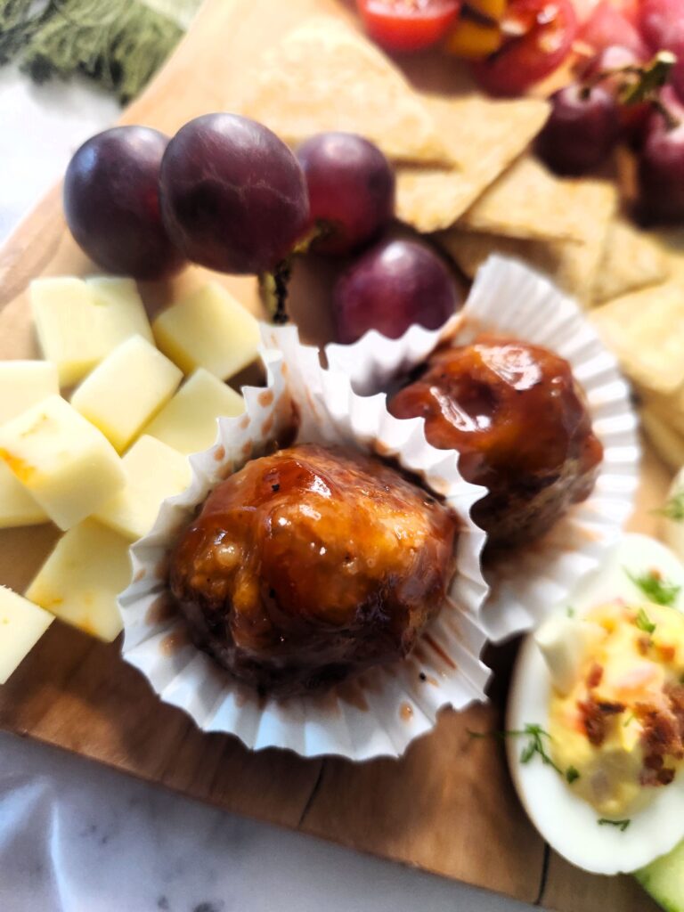Perfect Turkey Meatballs in BBQ Sauce featured on our Kick'n Kitchen's Ultimate Charcuterie Board