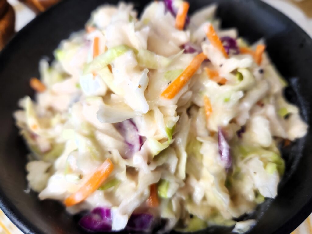 Super Easy Coleslaw close up and ready to be devoured.