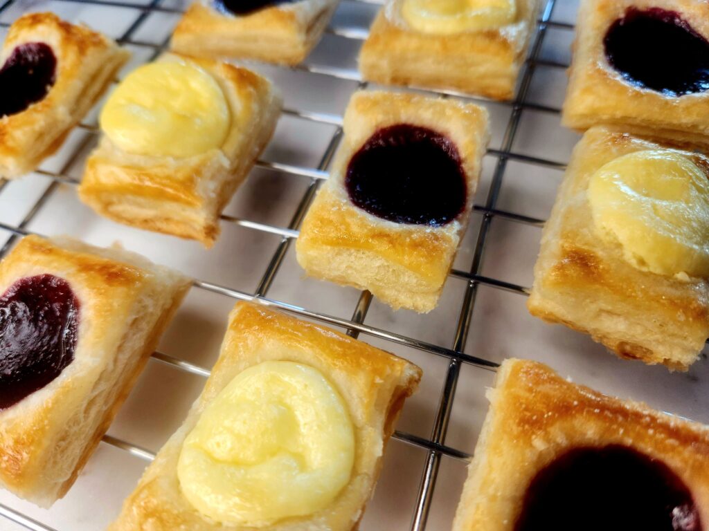 Cheese and Mixed Berry Danish cooling on wire rack