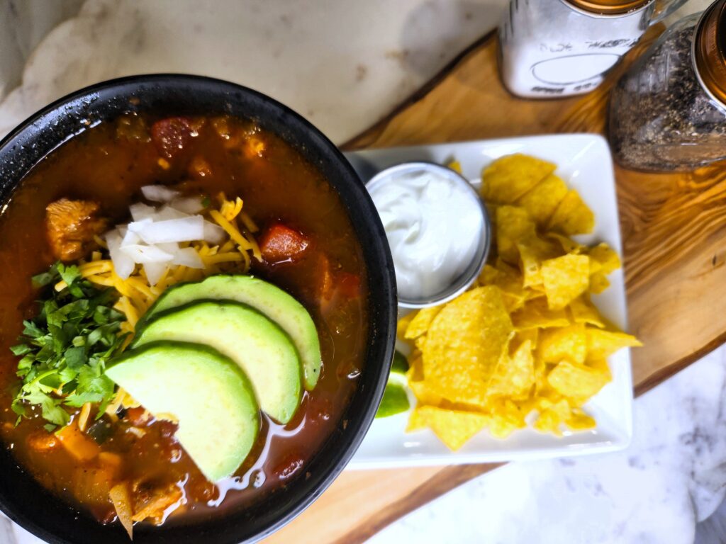 Chicken Tortilla Soup and all the toppings