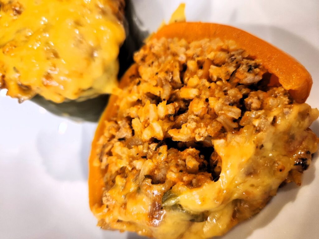 Half section of Easy Cheesy Stuffed Bell Peppers