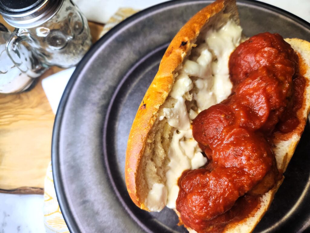 Our mouthwatering meatball sub ready to eat.