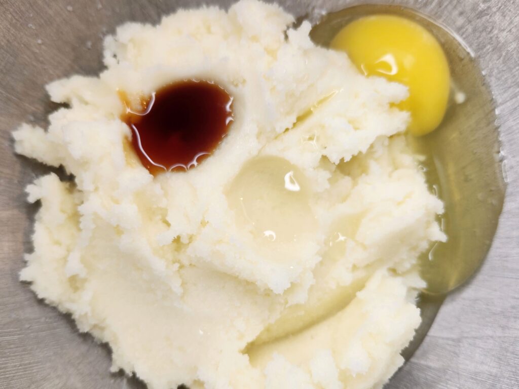 Add Vanilla and Almond Extract and one egg for Easter Bunny Cookies