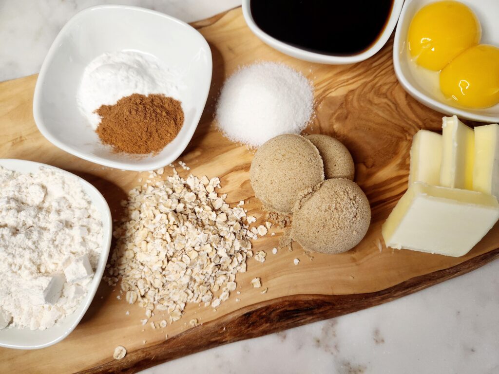 Measure out oatmeal cookie ingredients